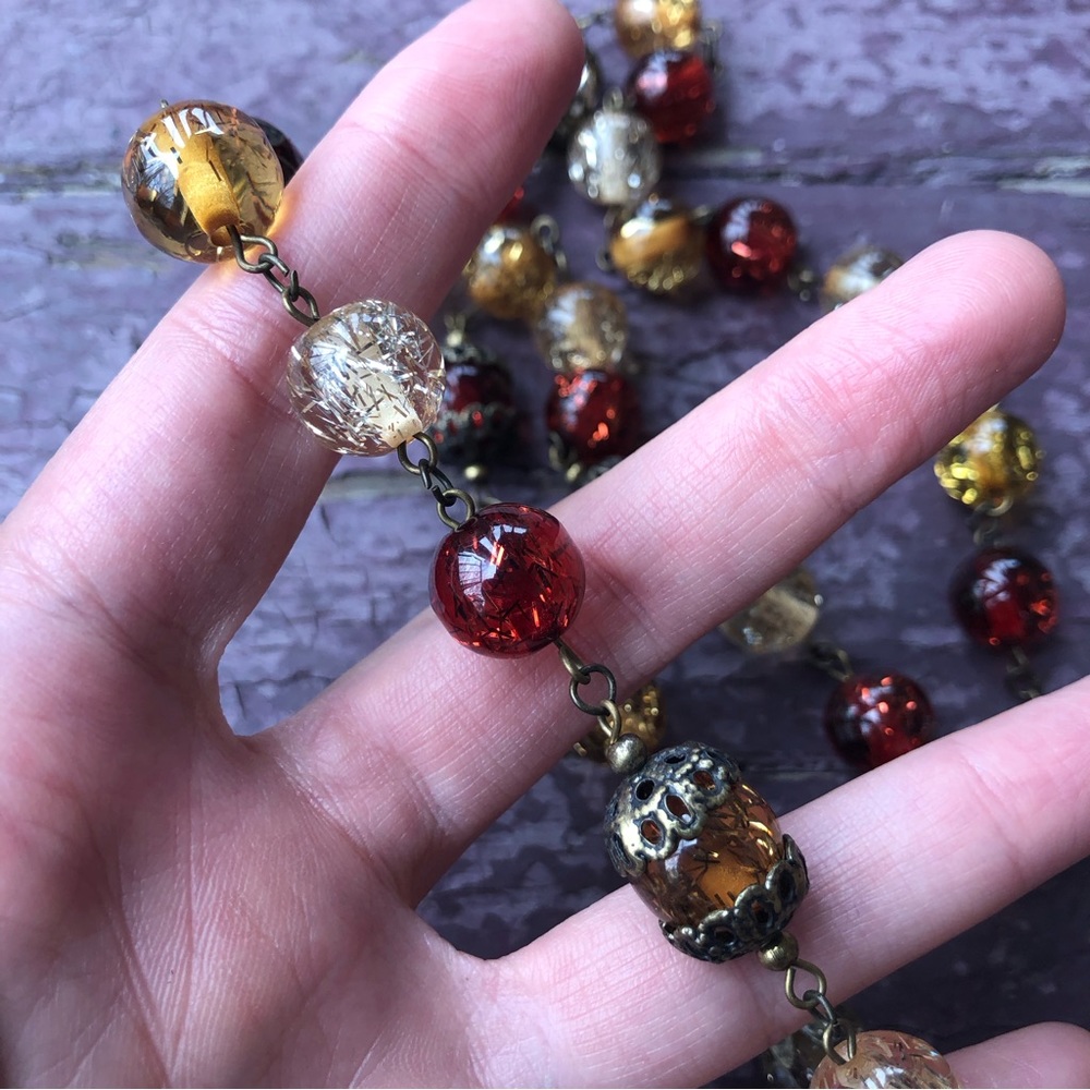 Vintage Multi-colored Beaded Necklace Wine Red Amber Filaments Magic - Picture 5 of 9